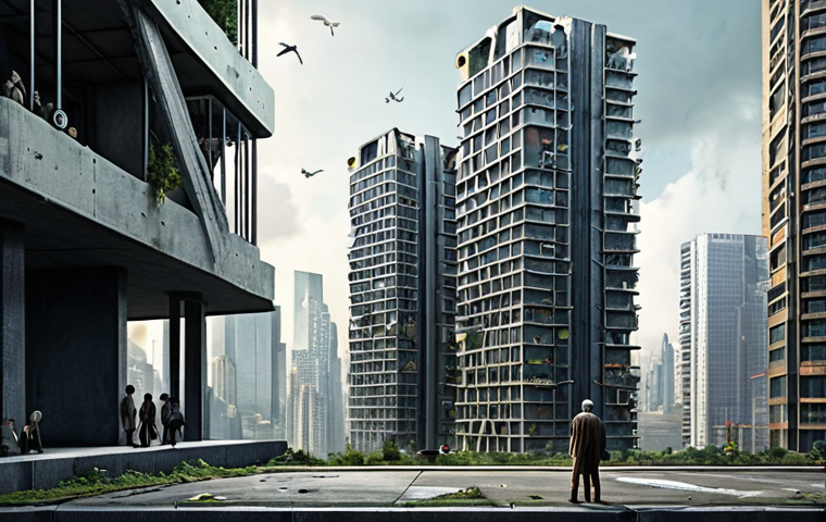 **Prompt:** A stark visual representation of wealth inequality in a posthuman future. On one side, sleek, futuristic skyscrapers with genetically enhanced individuals enjoying extended lifespans and advanced technology. On the other, dilapidated housing with individuals struggling with poverty, limited access to healthcare, and shorter lifespans. The image should evoke a sense of social division and the widening gap between the haves and have-nots. Use a dramatic, contrasting color palette.